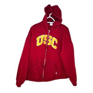 USC Trojans Full Zip Hoodie | Russell Athletic | Men's Size XL | Maroon Sweater